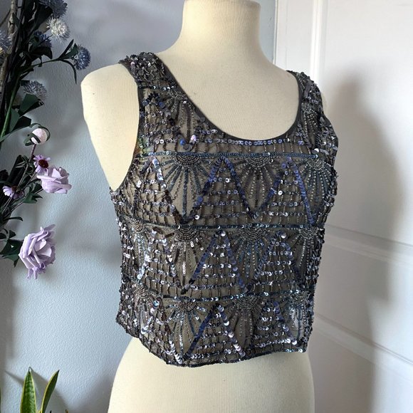 Bariano Black Label Beaded Sequin Mesh Tank - S (US 6) - Picture 3 of 6